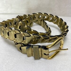 VTG Gold Braided Leather Belt With Buckle Womens Medium 38-39"
